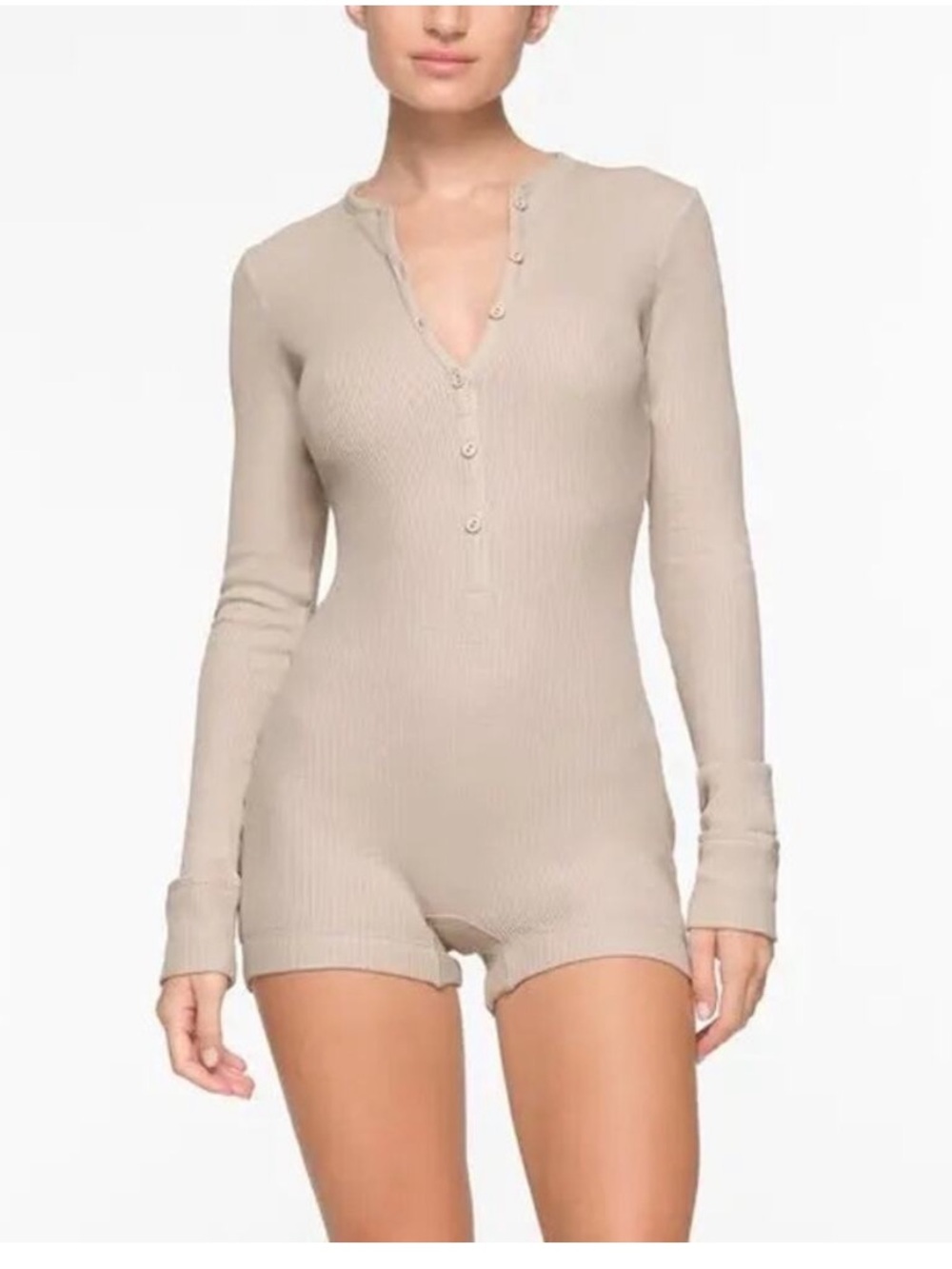 SKIMS Taupe Waffle Henley Romper